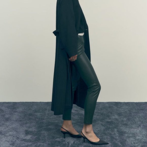 ZARA Women's Faux Leather Skinny Leggings(Dark Green, US M, L, XL/EUR M, L, XL) - Picture 3 of 11